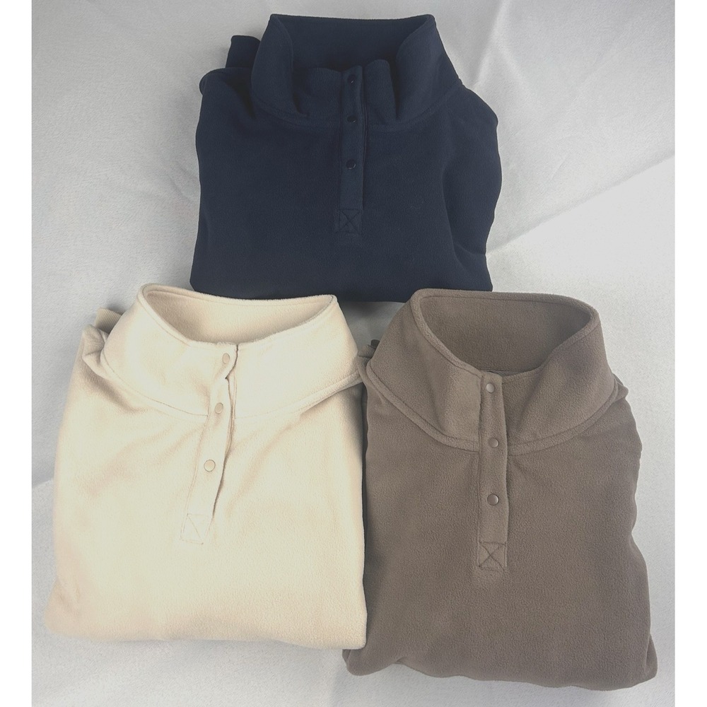Set of 3 Anybody Fleece Mock Neck 3 Snap Soft Lounge‎ Lounge Pullovers Size L